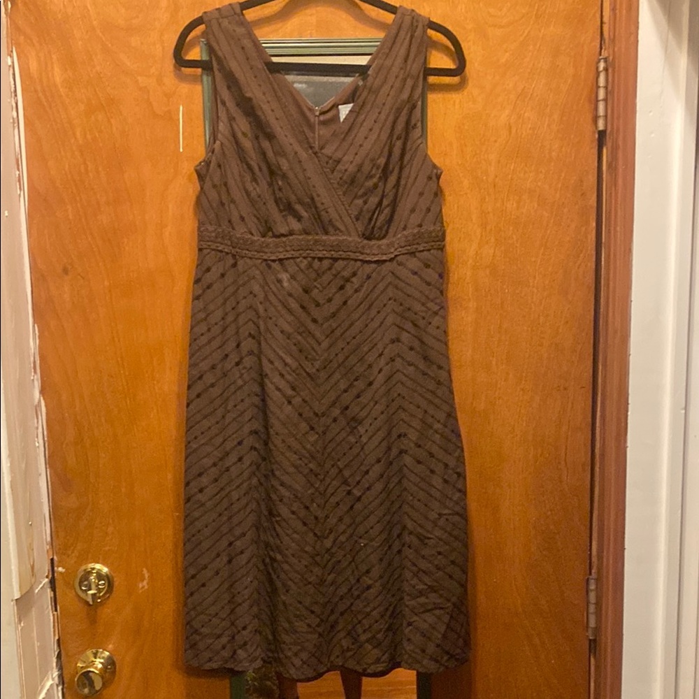 Brown and Black Sleeveless A-Line Midi Dress